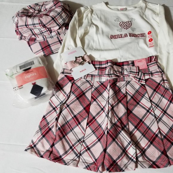 Gymboree Schoolgirls Rock size 9 shirt, 8 adjustable waist skort, 8-10 tights - Picture 2 of 11